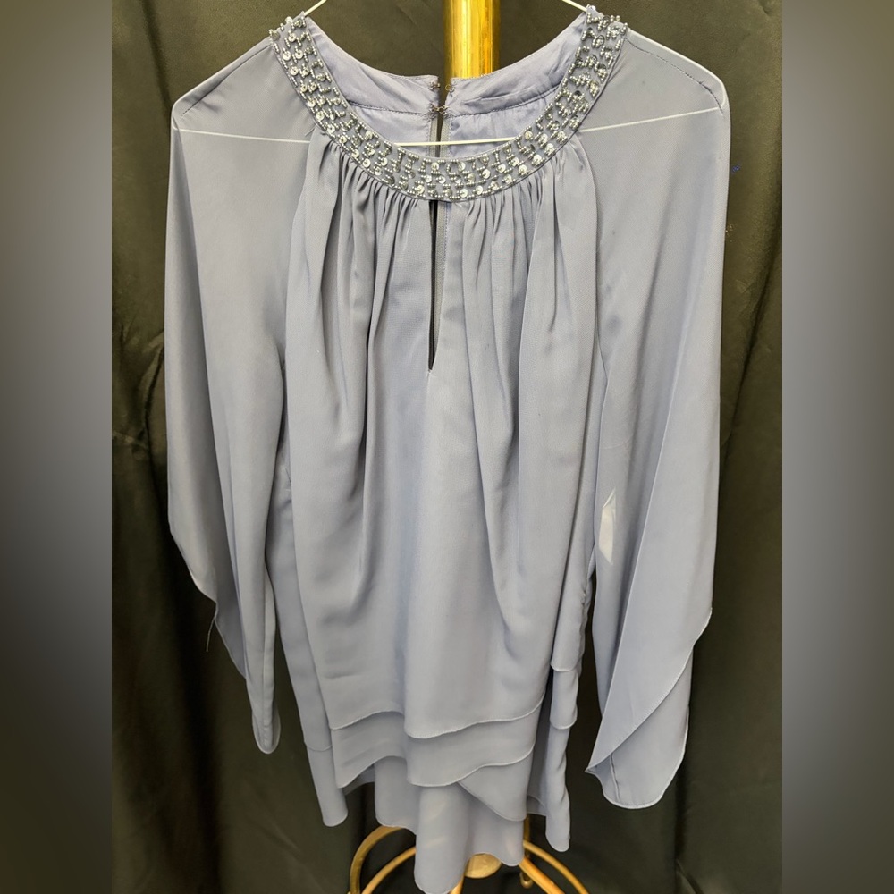 Elegant Women's Blouse and Pant Set with Embellished Neckline